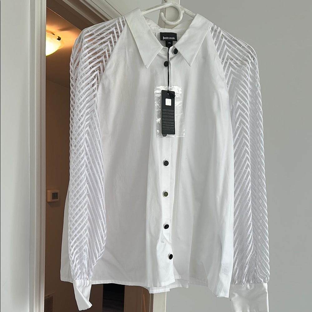 Just Cavalli White Shirt with Black Accents